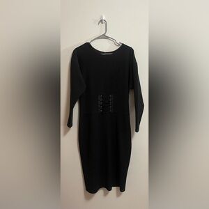 EXPRESS - Black Midi Body Con Lace Up Detail Dress